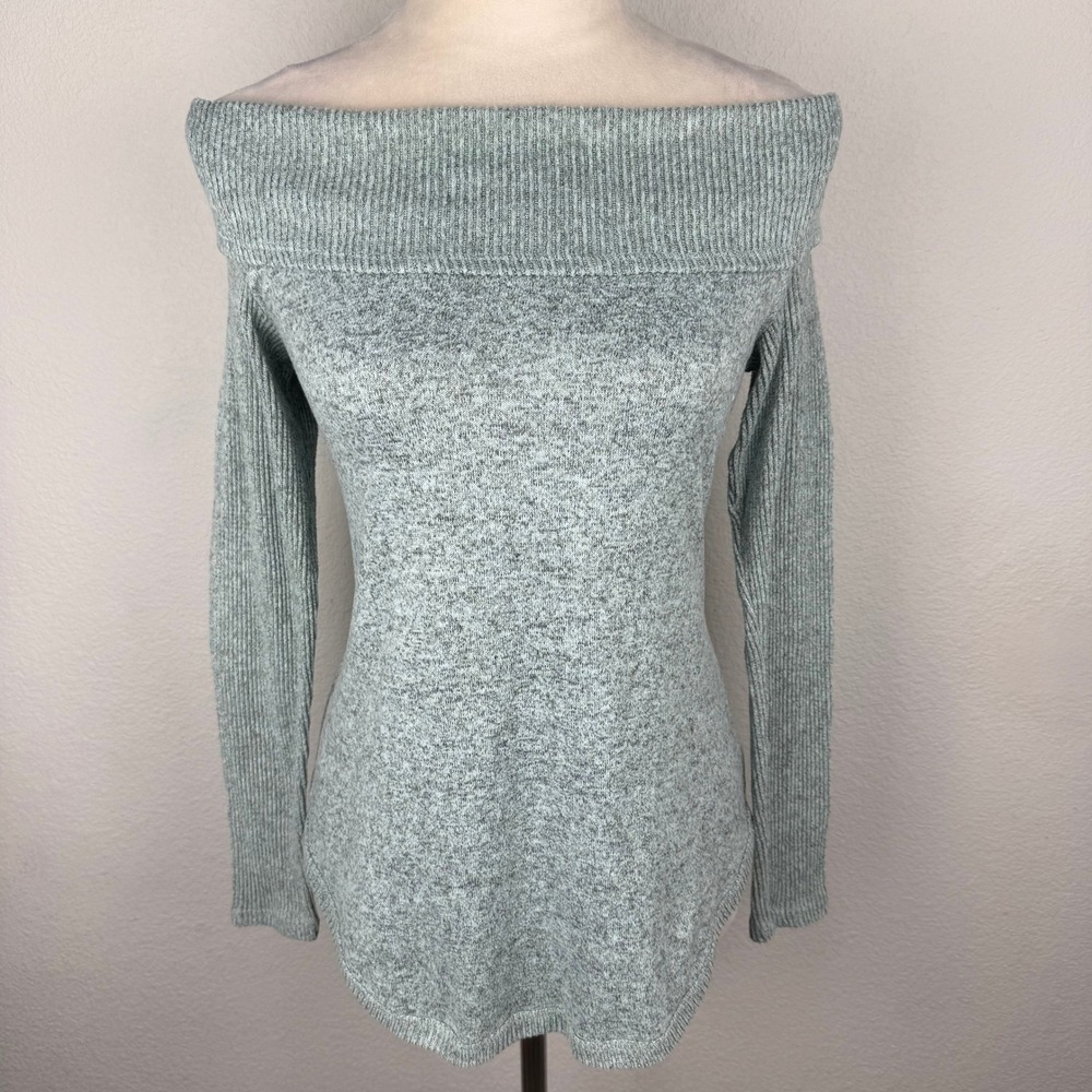 No Frills Los Angeles Light Green Off Shoulder Ribbed Knit Top Womens Size Small